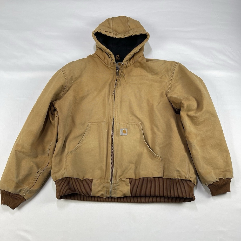 Carhartt Insulated Jacket Coat Hooded J140-BRN Work Tan Canvas Union Labor  (XL
